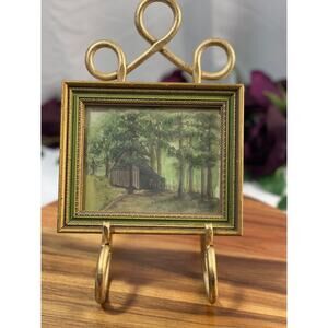Vintage Glass Painting of a Cabin in the Woods – Signed & Inscribed